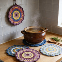 Tapis isolant artisanal en acrylique au crochet, motif floral moderne style ferme, articles de cuisine de luxe, Pâques