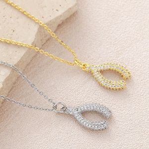 Collier pendentif Wishbone plaqué cuivre et or véritable incrusté de zircon, best-seller, bijou Wishbone tendance en CZ - Product Image 4
