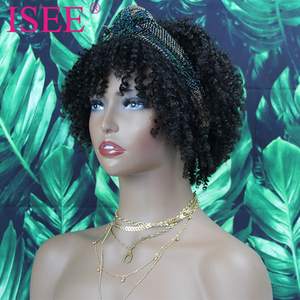 ISEE Meilleures ventes : Perruque courte afro en <span class=keywords><strong>cheveux</strong></span> vierges, style demi-bouffant, en <span class=keywords><strong>cheveux</strong></span> humains, <span class=keywords><strong>avec</strong></span> bandeau <span class=keywords><strong>foulard</strong></span> ananas à cordon <span class=keywords><strong>de</strong></span> serrage et <span class=keywords><strong>frange</strong></span> - Product Image 3