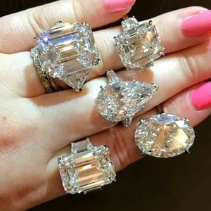 Kleider schmuck 18 Karat Gold Großer Diamantring Quadratische Birne Prinzessin Ovale Diamant Ewigkeit ringe für Verlobung frauen