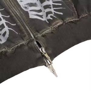 เสื้อฮู้ดผ้าฝ้าย100% โอเวอร์ไซส์สไตล์วินเทจไล่ระดับสีแอซิดปักลายซิป - Product Image 3