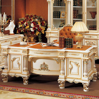 Bureau de direction en bois massif antique, mobilier de luxe haut de gamme avec des sculptures élégantes, style de conception traditionnel pour PDG