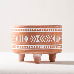 Pot à bougie en <span class=keywords><strong>terre</strong></span> <span class=keywords><strong>cuite</strong></span> rouge peinture <span class=keywords><strong>blanche</strong></span> vintage avec trois pieds - Product Image 5