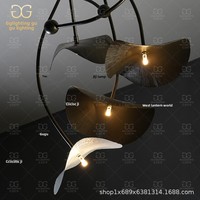 Lustre en cuivre vintage de luxe léger en forme de feuille de lotus avec éclairage LED 480x900mm pour restaurant, salon, chambre et villa