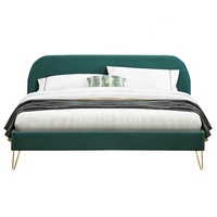 Willsoon Cadre de lit King Size de haute qualité Style français avec tissu en velours Bois massif et rembourrage Pied en métal Vente en gros