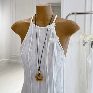 Robe longue blanche décontractée unie en dentelle naturelle, col halter, nœud sur l'épaule, sans manches, élégante, légère, respirante, tissée - Product Image 1