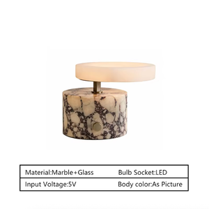 Lámpara de Mesa Moderna de Mármol Blanco, Luz LED Cálida, Control Táctil, Inalámbrica, para Mesita de Noche - Product Image 6