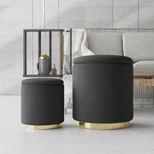 Tabouret ottoman réglable noir en similicuir rembourré avec base en métal moderne - Siège d'appoint pour hôtel, appartement, chambre à coucher - Product Image 3