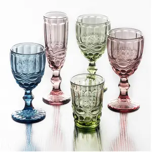 Kacamata desain timbul gelas mesin pres kaca warna gelas gelas minum anggur antik