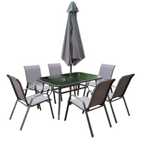 Ensemble de salle à manger de jardin en acier imperméable pour l'extérieur, 7 pièces, table et chaises en verre trempé ondulé de 5 mm