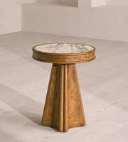 Table basse circulaire moderne avec plateau en marbre poli et structure en bois massif pour l'ameublement de la maison