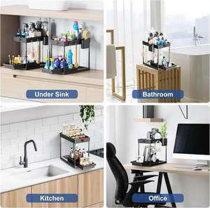 Organizador de Cocina y Baño al por Mayor, Cesta Deslizante Bajo Gabinete de 2 Niveles con Ganchos y Soportes Colgantes para Tazas y Palillos - Product Image 6