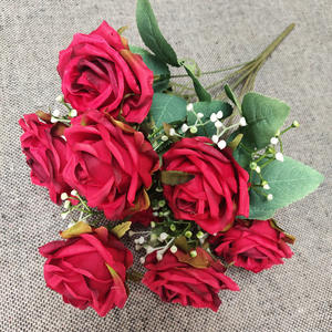 Оптовая продажа: букет из 9 искусственных роз «Императрица» (розовые, кремовые, белые), реалистичные шелковые цветы с зелеными листьями - Product Image 4