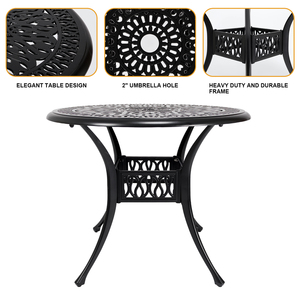 Ensemble de salle à manger en aluminium moulé PATIO-IN, 5 pièces, mobilier de conversation d'extérieur, ensemble de table et de chaises de patio de 4 pièces <span class=keywords><strong>pour</strong></span> <span class=keywords><strong>jardin</strong></span>, noir - Product Image 3