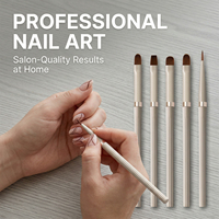 Pinceau professionnel pour nail art, logo personnalisé, manche crème, ensemble de 5 pinceaux synthétiques pour nail art