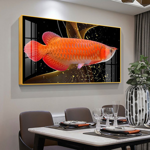 Pintura artística abstracta de lujo para sala de estar, pescado dorado de porcelana de cristal, horizontal, para restaurante - Product Image 2