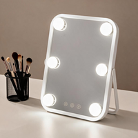 Smart Square Desktop Lighted Magnifying Makeup Mirror LED Display Screen Metal Glass Frame 6 LEDs Dimmable Touch Personalized