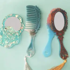 DIY Sisir Rambut & Cermin Resin Cetakan Gaya Retro Sisir Tembus Silikon Epoksi Resin Pengecoran DIY Membuat Perhiasan Kerajinan Buatan Tangan