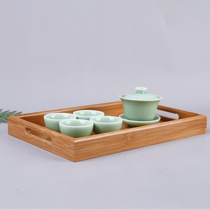 Plateau à thé en bambou plat à deux poignées, nouveau style chinois, pour la maison, l'hôtel, le restaurant, plateaux de service - Product Image 3