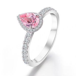 Bagues en or blanc 18K 14K 10K, pierres précieuses de laboratoire de couleur rose, taille poire, bijoux fins, bagues de fiançailles faites à la main, personnalisées pour femmes - Product Image 2