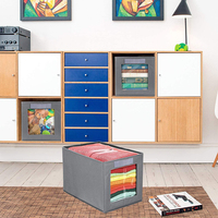 Boîte de rangement pliable gris de 3 paquets, boîte de rangement d'organisation de placard de tissu de garde-robe pliable avec fenêtre