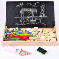 Caja de computación Montessori multifunción 2 en 1, rompecabezas educativo, tablero de dibujo, palos de conteo, juguetes de matemáticas de madera para niños y niñas