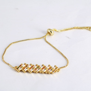 BC1273 braccialetto di cristallo con foglia di zircone colorato placcato oro moda, braccialetto con ciondoli <span class=keywords><strong>arcobaleno</strong></span> Tennis Baguette Bar CZ per gioielli - Product Image 6