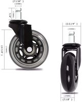 Roulettes pivotantes pour chaise de bureau VIMA de 2 pouces, roulettes filetées, polyuréthane transparent PU, polypropylène, double roulement à billes, charge de 50 kg