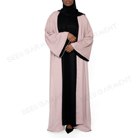 Ensemble Abaya Femme Bicolore Personnalisé 2 Pièces Noir et Rose avec Panneaux Contrastants Robe Musulmane Modeste Vêtements Islamiques Tenues en Gros