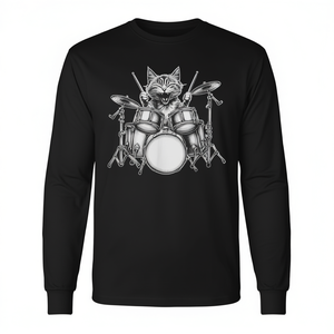 Camiseta de manga larga con diseño de gato tocando el tambor, percusionista, baterista, música rock and roll - Product Image 2