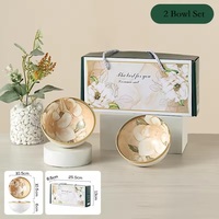 Ensemble de bols de style japonais en porcelaine de fleurs dans une boîte de couleur Camélia blanc Design Golden Edge of 4.5 Inch Bowl For Kids Puberty Rite