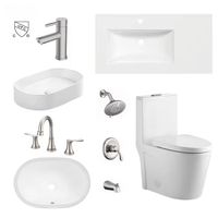 Ensemble de meubles de salle de bain moderne et compact en PVC, avec lavabo WC deux pièces, meuble sous-vasque, miroir et étagère murale pour serviettes