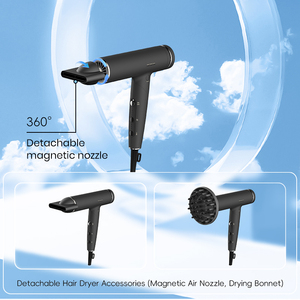 Nouveau modèle de sèche-cheveux ionique pliable durable avec diffuseur et support de brosse, moteur BLDC haute vitesse 1500W, 3 vitesses/3 températures, qualité salon - Product Image 2