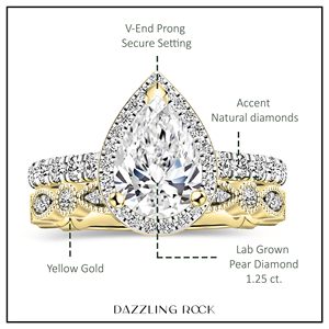 Anillo de compromiso clásico con diamante talla pera de 2 quilates y halo de diamantes laterales en oro de 14K, personalizado de fábrica para mujer, con certificado IGI. - Product Image 3
