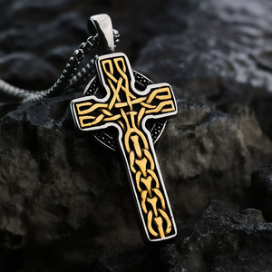 yunnique Viking <b>Cross</b> Stainless Steel Pendant Necklace Men's Jewelry Gift Fashion Geometric Design Asymmetry Channel Setting - Product Image 4