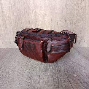 Saco de peito dos homens de couro genuíno High-end Retro escovado cor um ombro Crossbody versátil couro saco da cintura - Product Image 6