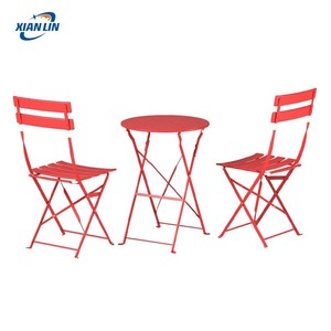 Set Bistrot Moderno Pieghevole in Ferro a 3 Pezzi, Tavolo e Sedie da Giardino per Balcone o Uso Caffè - Product Image 2