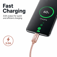 Cable USB C de 1.2m 2.0 5V 3A 15W de Carga Rápida con Tela de Nailon, Punta Metálica y Revestimiento Dorado Rosa para iPhone/Computadora y Banco de Energía