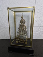 Reloj de Pulsera Esqueleto con Cadena de Fusión de 8 Días, Esfera con Fases Lunares y Calendario, Diseño de Ruedas de Viento en Forma de Cúpula Cúbica Estilo Viena, Chapado en Oro de 24K
