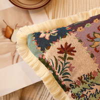 Housse de coussin décorative jacquard éco-responsable à franges européennes, motif maison de conte de fées et forêt, pour la décoration intérieure