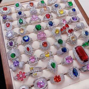 Full Diamond Inlaid Zircon Color-preserving Gemstone <b>Ring</b> Mix Bulk Gemstone Opening <b>Adjustable</b> <b>Ring</b> Micro-Inlaid Zircon <b>Ring</b> - Product Image 1