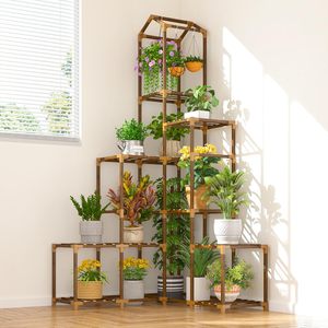 Support de plantes d'angle pour 13 à 19 pots - Étagère en bois à plusieurs niveaux pour plusieurs plantes, utilisation intérieure et extérieure pour balcon, patio, jardin, fenêtre - Product Image 1