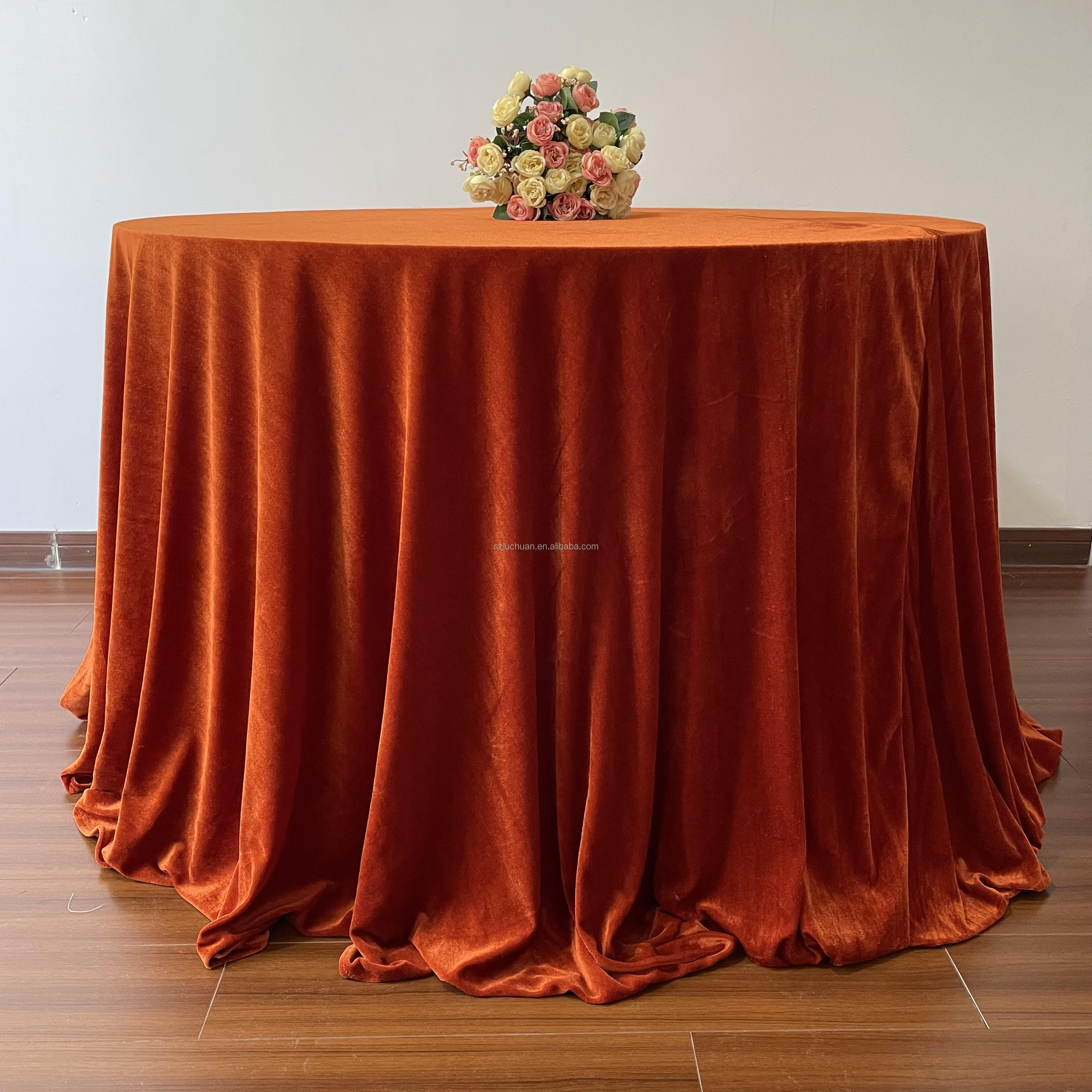 高級テーブルクロス　ドバイ Luchuanラウンドベルベットテーブルクロスダークグリーン