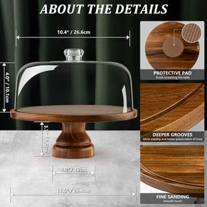 Support à gâteau avec couvercle en dôme, plateau à gâteau en bois d'acacia avec couvercle, présentoir à gâteau en bois avec dôme en acrylique - <span class=keywords><strong>sur</strong></span> pieds - Product Image 2