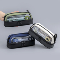 Trousse à crayons en toile grande capacité avec fenêtre transparente et fermeture éclair, pochette à stylos durable, sac de papeterie pour étudiants, bureau et usage quotidien