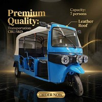 Tricycle Électrique Commercial 72V 150Ah Tuk-Tuk Bajaj Keke, Rickshaw Électrique à Trois Rangées, Taxi Adulte 6 Passagers 4000W avec Portes