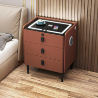 Table de chevet moderne de luxe en bois avec haut-parleurs à charge sans fil LED, 3 tiroirs de rangement, meubles multifonctionnels pour la chambre à coucher