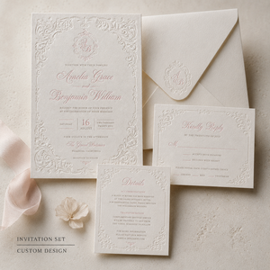 Suite di Inviti Nuziali di Lusso Personalizzati con Cornice Vittoriana Ornata e Stampa Tipografica - Product Image 5