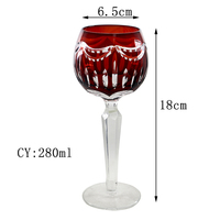 Ensemble de verres gravés bohèmes tchèques, gobelet Edo Kiriko, verre à vin, coupe à vin, coupe à pied taillée à la main, transparente, rouge, bleue, gobelet fait à la main