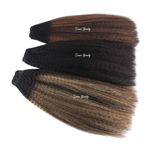 VMAE Extensions de cheveux humains en mèches, cheveux bruts Remy mongols, texture Kinky Straight, avec mèches Balayage blond <span class=keywords><strong>cendré</strong></span> et racines foncées - Product Image 2